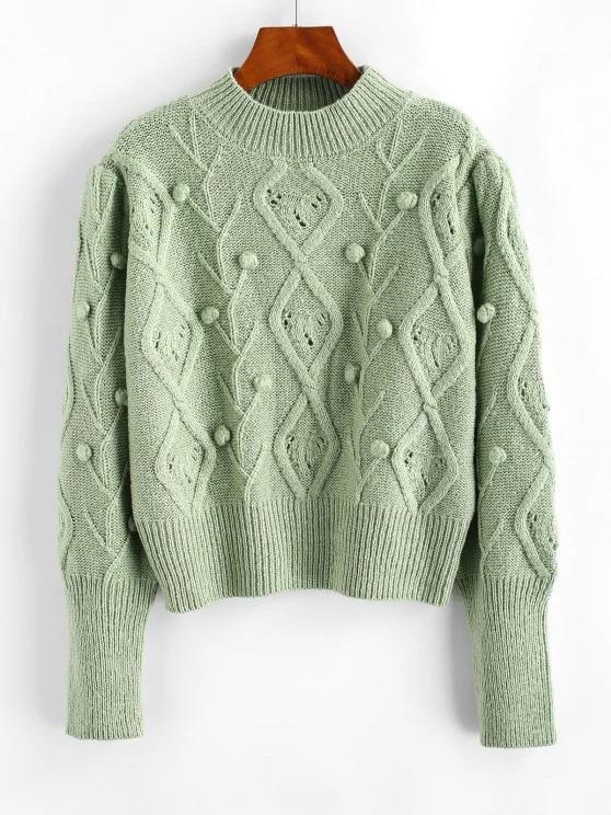 Mock Neck Dotted Bubble Mixed Knit Sweater - LuckyFash™