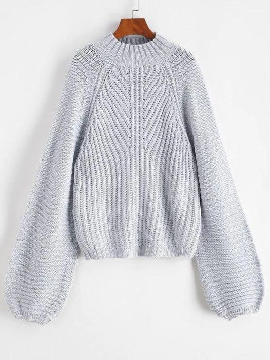 Mock Neck Raglan Sleeve Chunky Sweater for Women