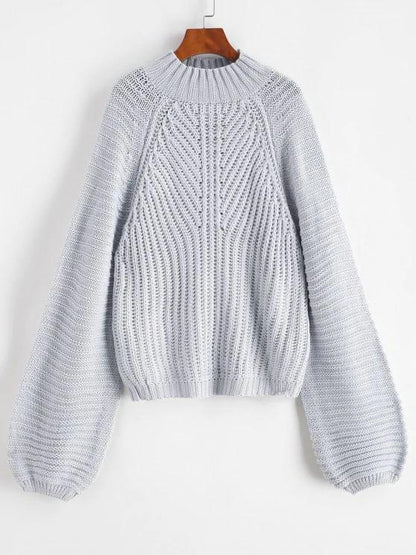 Mock Neck Raglan Sleeve Chunky Sweater - LuckyFash™