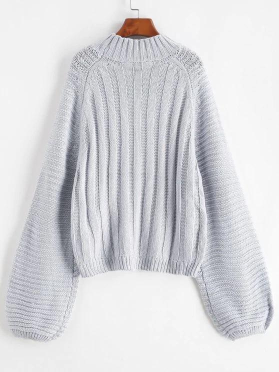 Mock Neck Raglan Sleeve Chunky Sweater - LuckyFash™