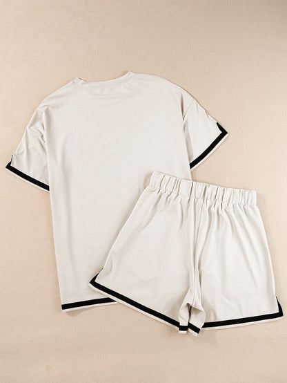 Modern Apricot Trim Tee and Shorts Ensemble