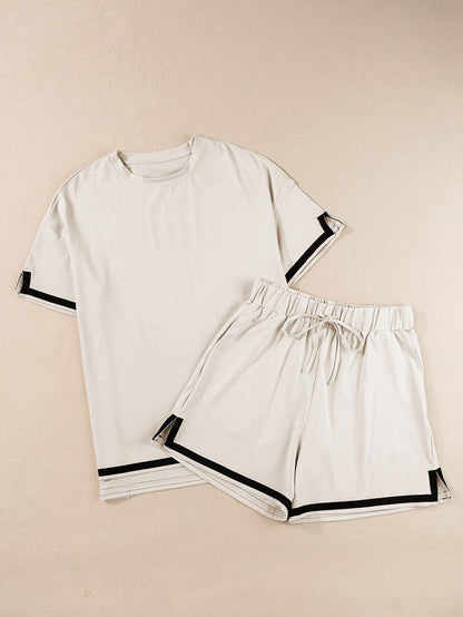 Modern Apricot Trim Tee and Shorts Ensemble