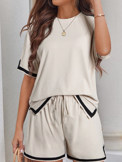 Modern Apricot Trim Tee and Shorts Ensemble