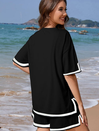 Modern Black Trim Tee and Shorts Co-ord Set