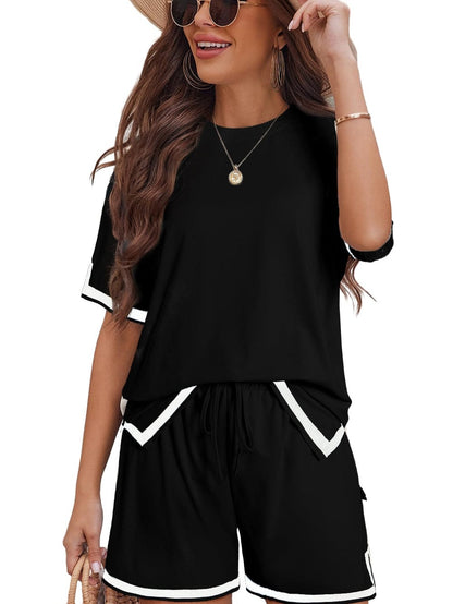 Modern Black Trim Tee and Shorts Co-ord Set