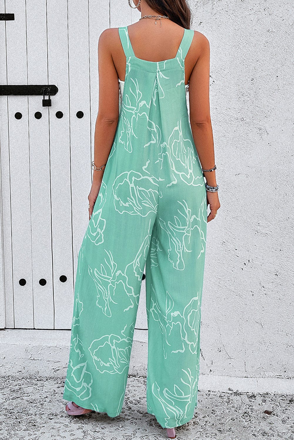 Moonlight Jade Floral Printed Wide Leg Jumpsuit