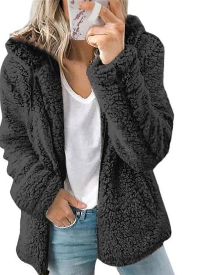 Chic & Modern Women's Sherpa Teddy Coat Zip-Up Hoodie for Daily Fall Wardrobe