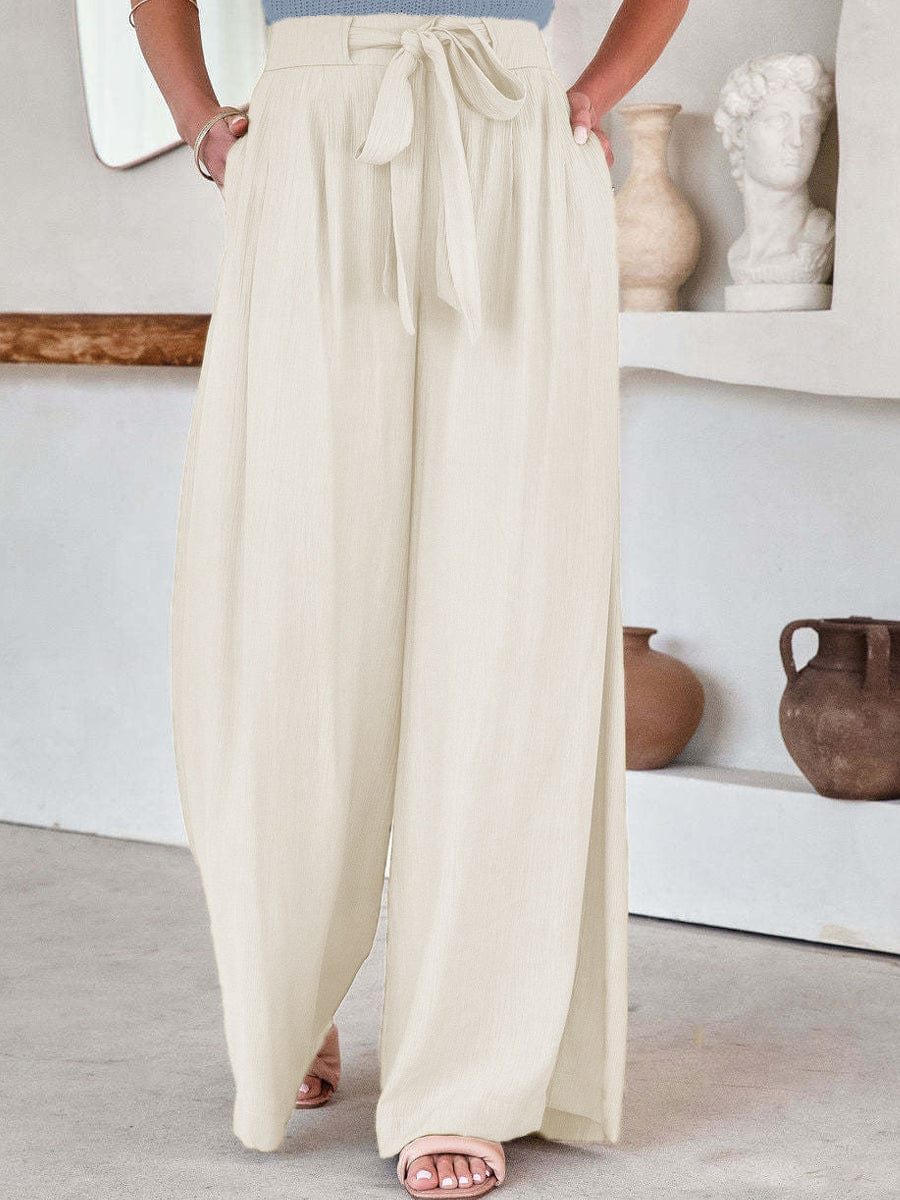 Casual High Waist Solid Color Wide Leg Pants TRO2306010025WHIS White / 2 (S)