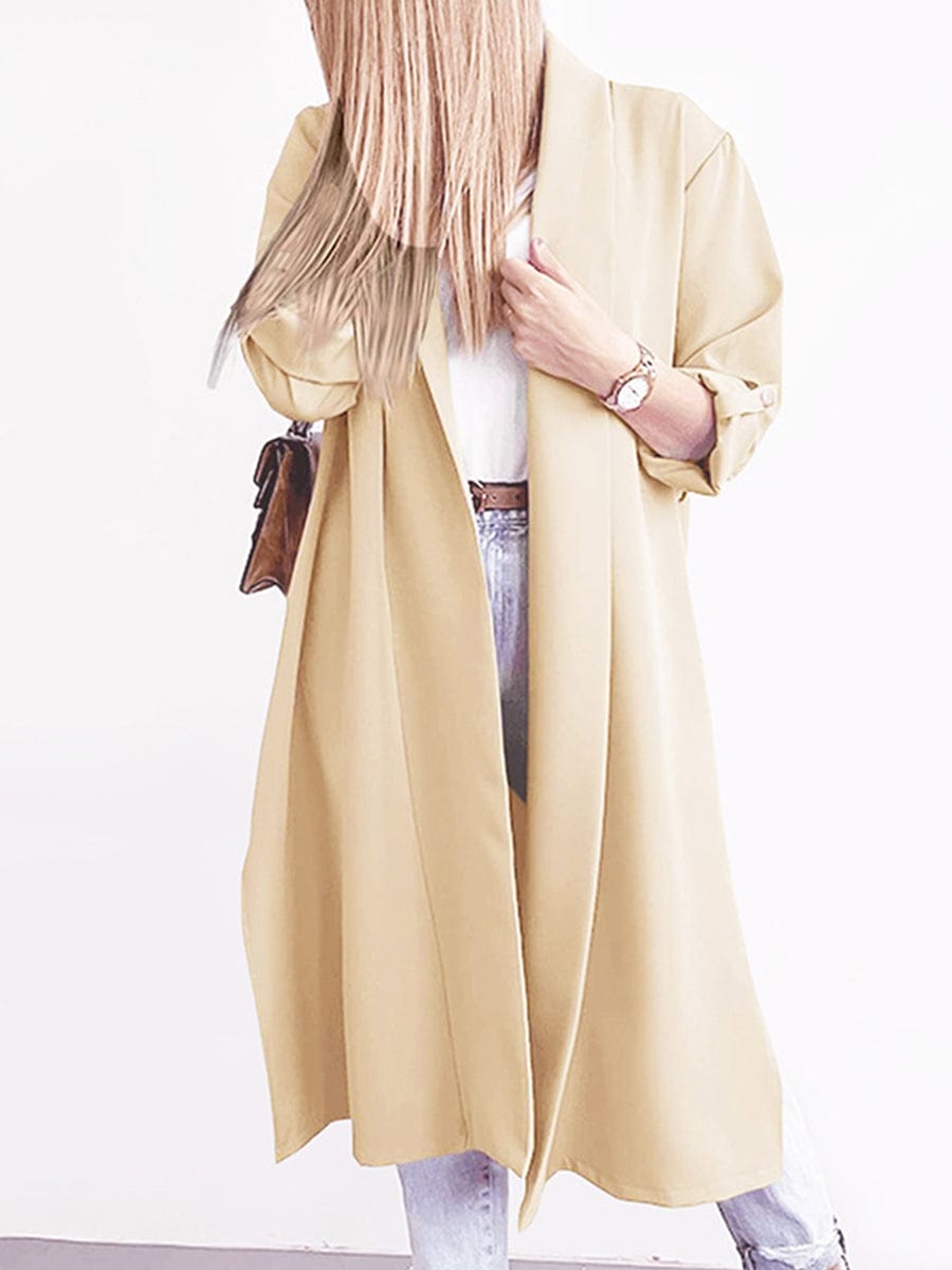 Casual Loose Solid Color Three Quarter Sleeve Long Coat COA2305020013BEIS Beige / 2 (S)