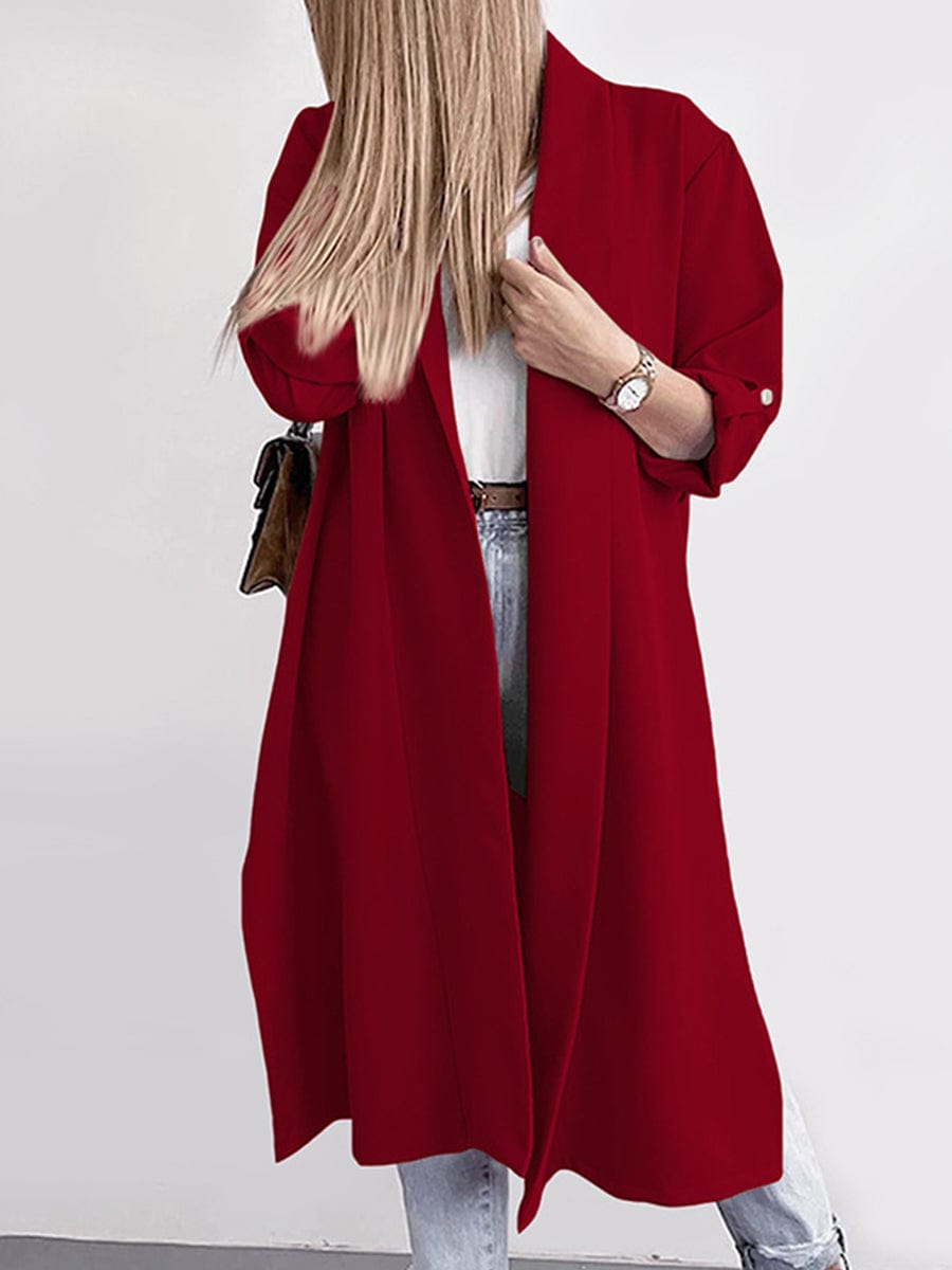 Casual Loose Solid Color Three Quarter Sleeve Long Coat COA2305020013REDS Red / 2 (S)