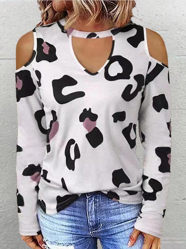 Casual Printed Off Shoulder Long Sleeve T-Shirt TSH2209152721WHIS White / 2 (S)