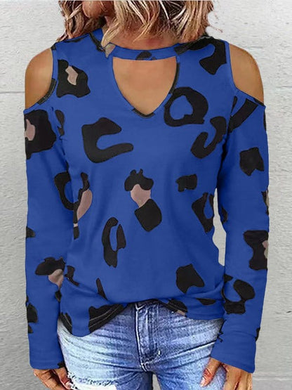 Casual Printed Off Shoulder Long Sleeve T-Shirt TSH2209152721BLUS Blue / 2 (S)