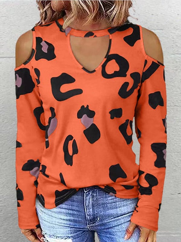 Casual Printed Off Shoulder Long Sleeve T-Shirt TSH2209152721ORAS Orange / 2 (S)