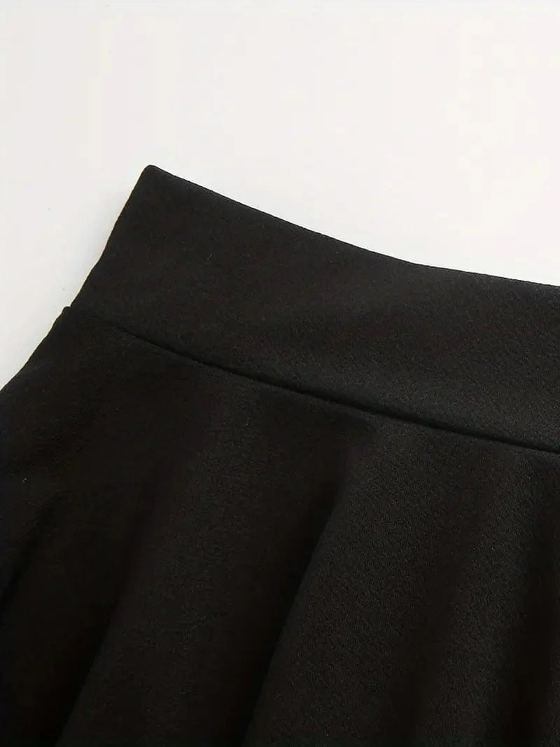 Casual Solid High Waist Pleated Skater Skirt Mini Dress