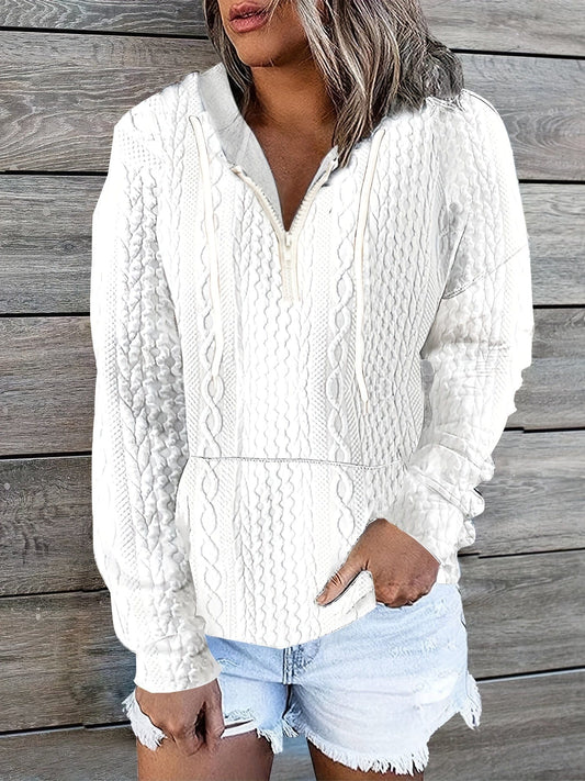 Casual Stylish Comfy Cable Knit Zip Drawstring Hoodie TEMU2311150467S(4) White / S(4)