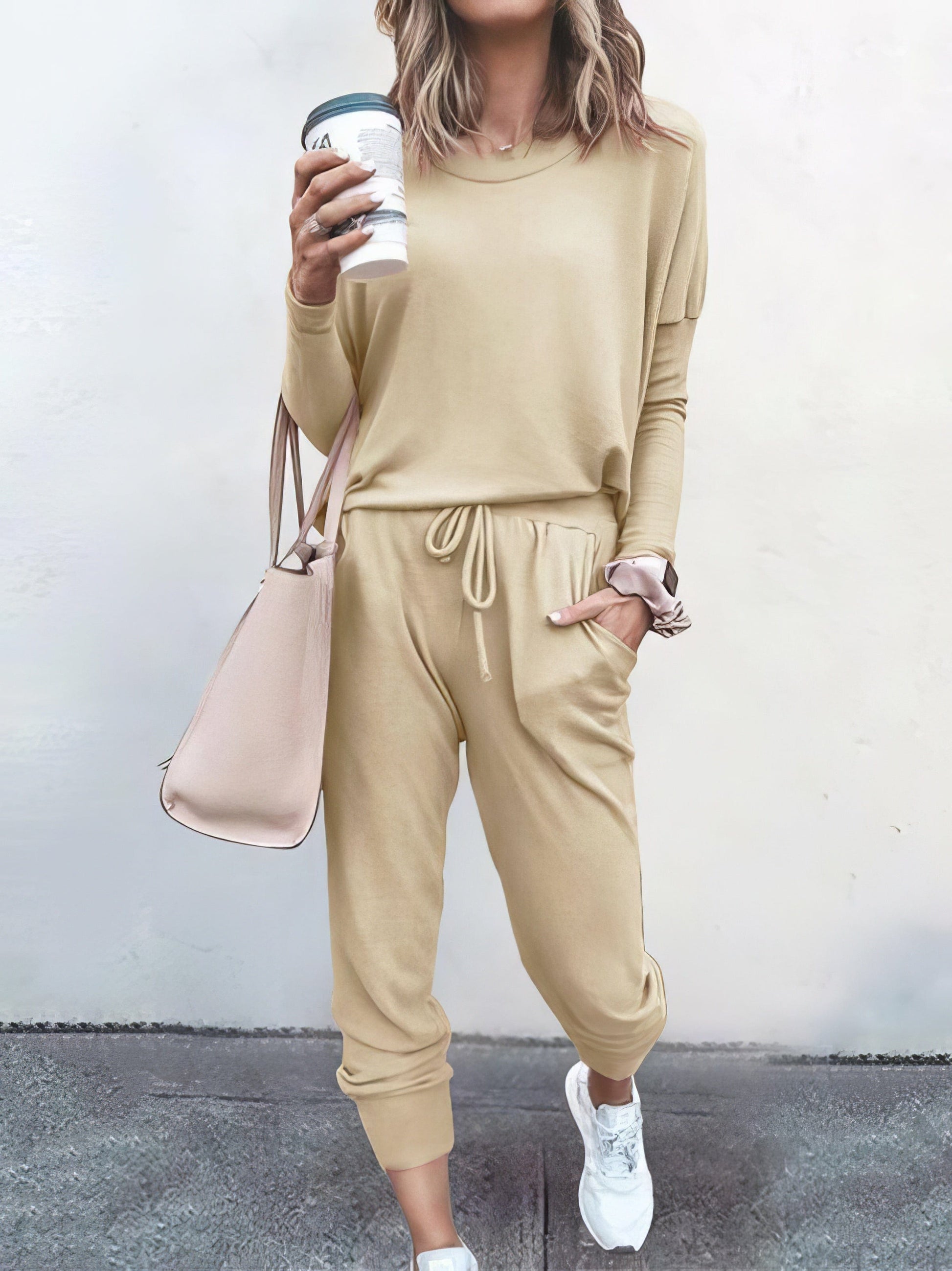 Color Long Sleeve Long Pants Pajamas Set LOU210304050KHAS Khaki / 2 (S)