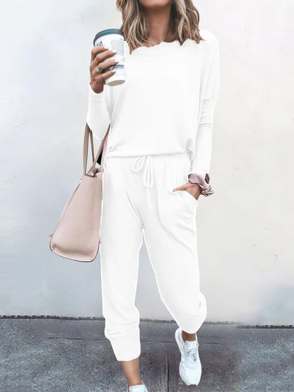 Color Long Sleeve Long Pants Pajamas Set LOU210304050WHIS White / 2 (S)