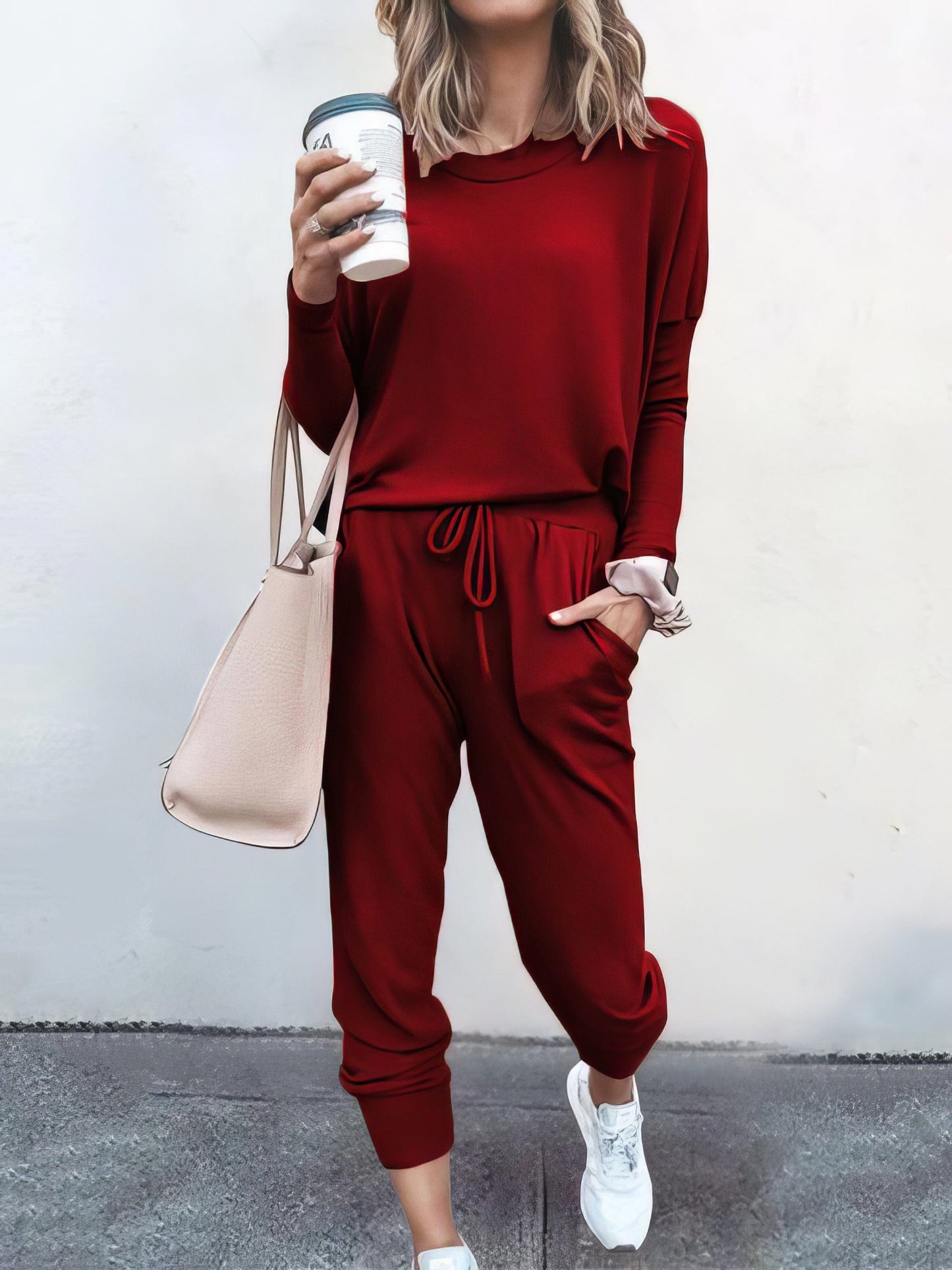 Color Long Sleeve Long Pants Pajamas Set LOU210304050WIREDS DarkRed / 2 (S)