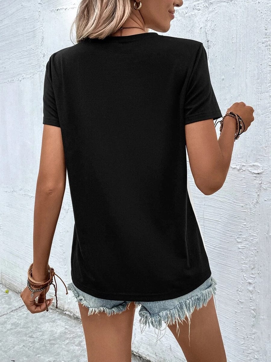 Contrast Color Stitching Loose Casual Round Neck T-Shirt