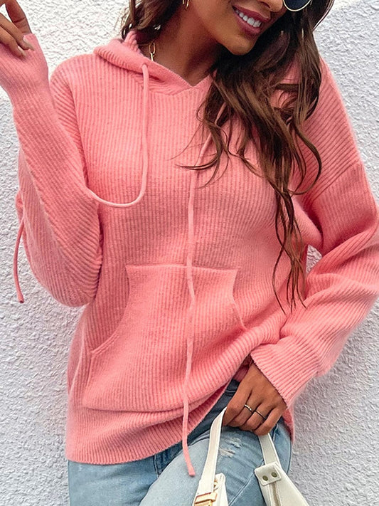 Cozy and Stylish Loose Fit Knit Solid Sweater SWE2306010010PINS Pink / 2 (S)