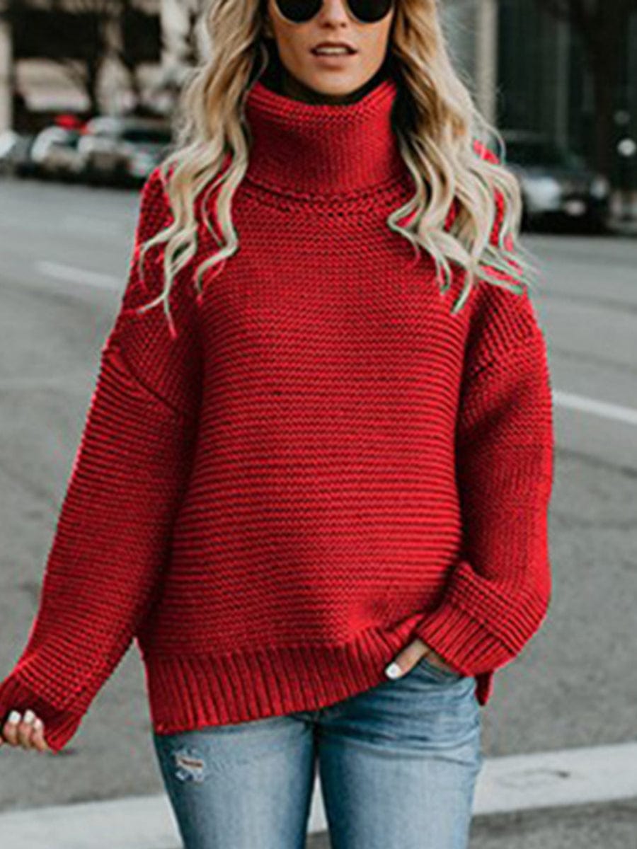 Cozy and Stylish Pullover Long Sleeve Sweater SWE2306010008REDS Red / 2 (S)