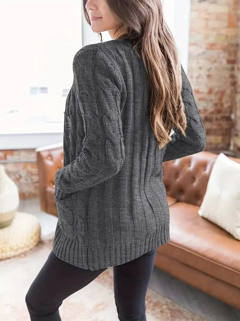 Cozy Cable Knit Button-Front Long Sleeve Cardigan