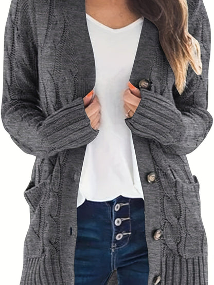 Cozy Cable Knit Button-Front Long Sleeve Cardigan CAR231012014GRYS(4) Gray / S(4)
