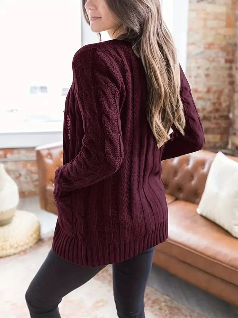 Cozy Cable Knit Button-Front Long Sleeve Cardigan