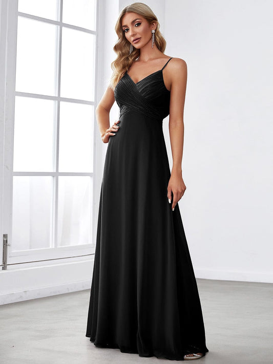 Criss-Cross V-Neck Chiffon Backless A-Line Bridesmaid Dress DRE230912B2701BLK4 Black / 4