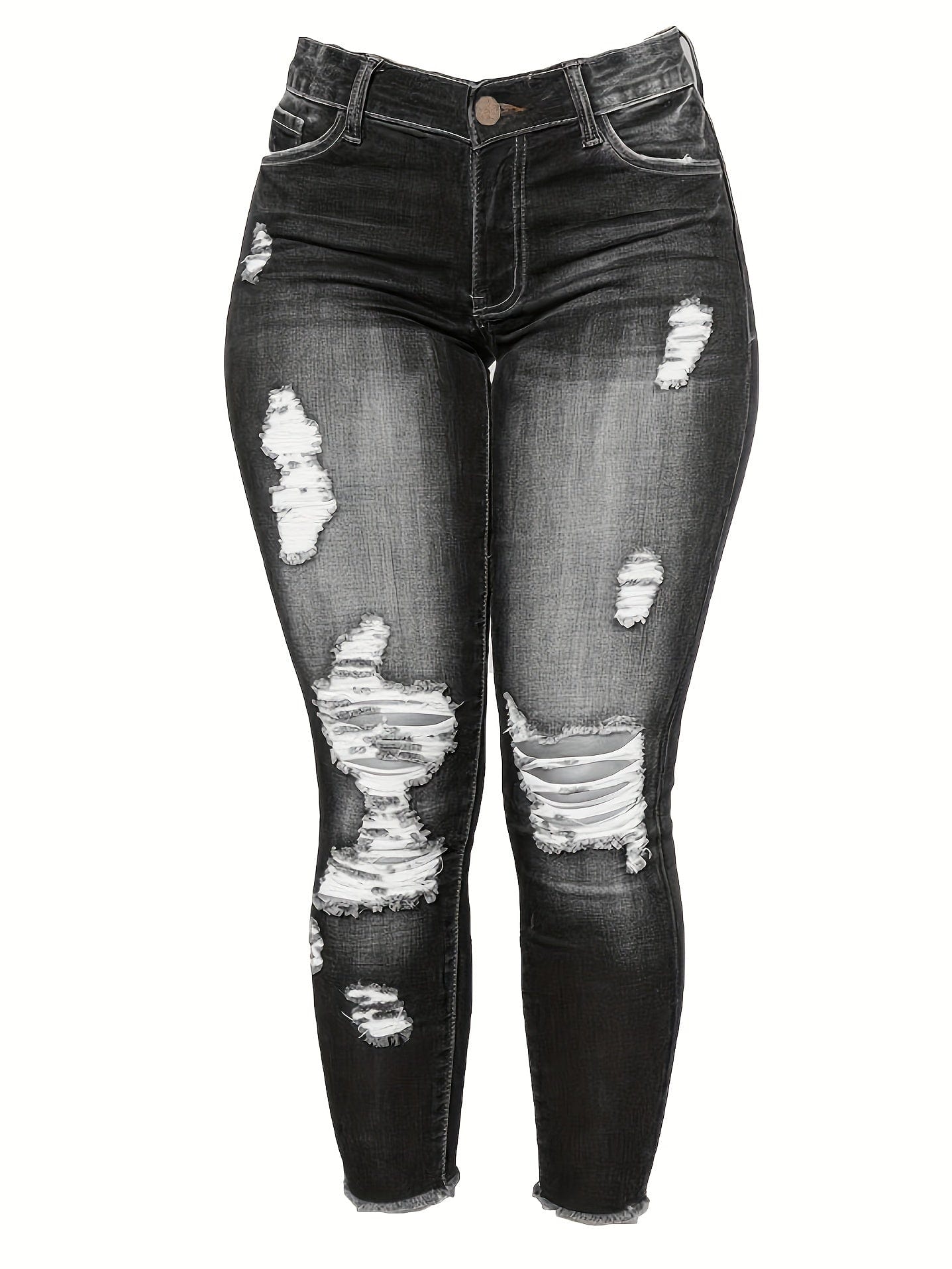 Curvy High Waist Ripped Raw Hem Cropped Skinny Denim Jeans PAN231012148BLAS(4) Black / S(4)