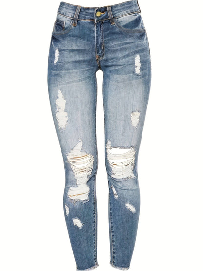 Curvy High Waist Ripped Raw Hem Cropped Skinny Denim Jeans PAN231012148LBLS(4) LightBlue / S(4)
