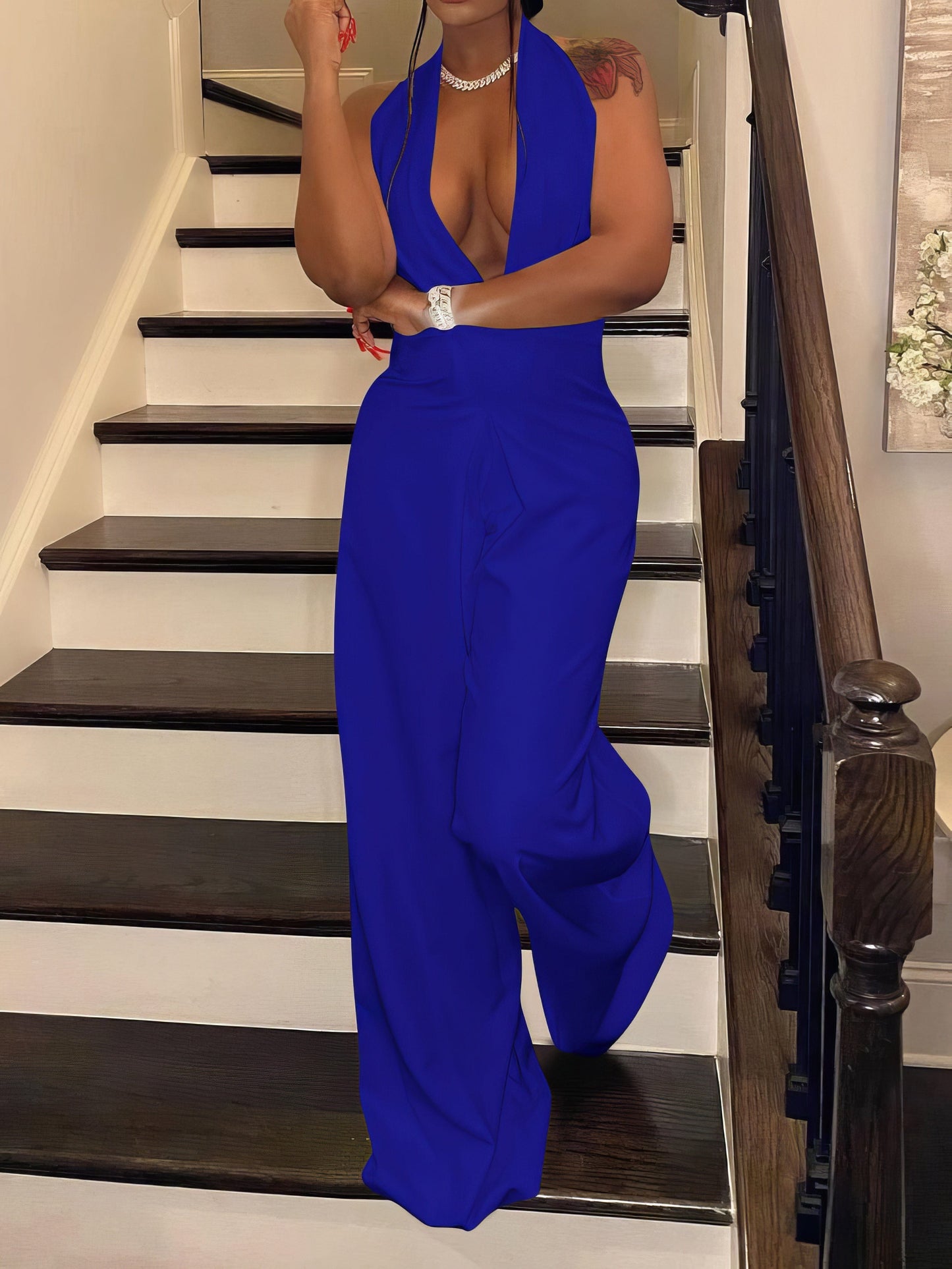 Deep V-Neck Halter Bare Back Jumpsuit JUM2202141423BLUS Blue / 2 (S)