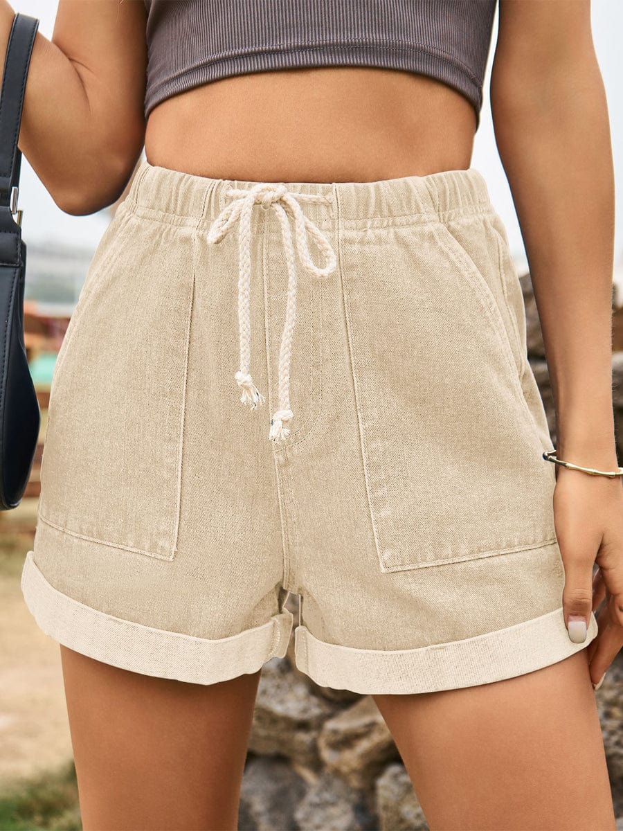 Drawstring High Waist Denim Pockets Shorts SHO2307200006KHAS Khaki / 2 (S)