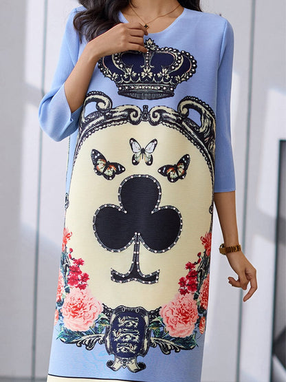 Elegant Commuter Loose Digital Printing Pleated Fashion Mini Dress