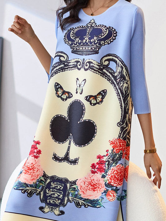 Elegant Commuter Loose Digital Printing Pleated Fashion Mini Dress DRE2307070277BLUONESIZE Blue / 4/6(M)