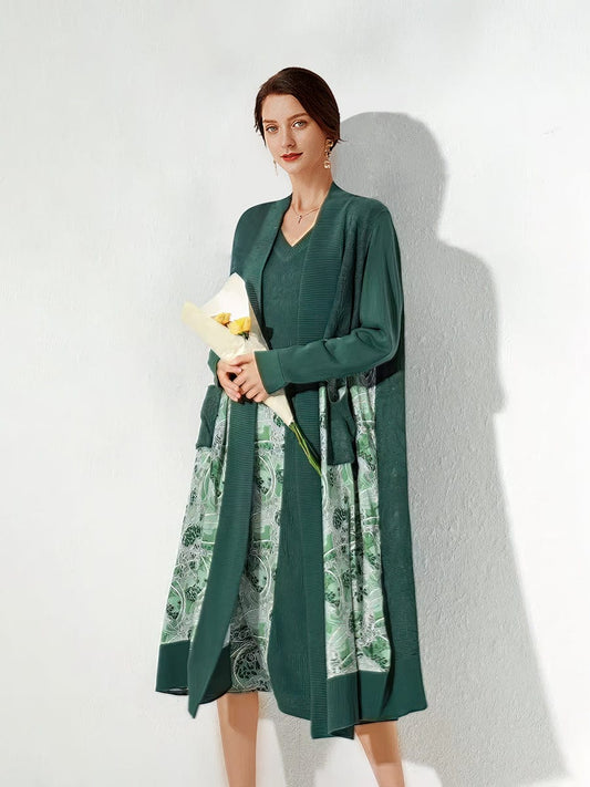 Elegant Loose Contrasting Color Midi Dress DRE2303180080GREONESIZE Green / 4/6(M)
