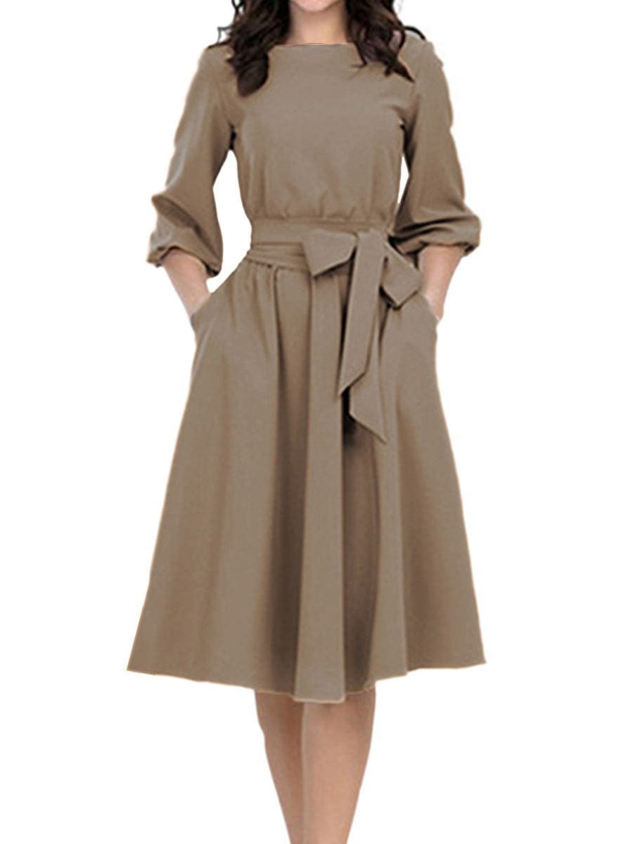 Elegant Work Sheath Long Sleeve Midi Dress DRE2307180315KHAS Khaki / 2 (S)