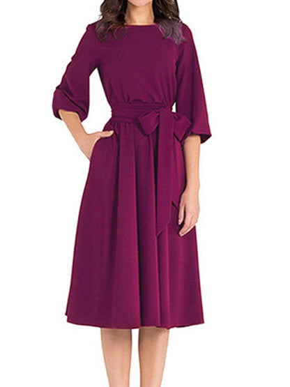Elegant Work Sheath Long Sleeve Midi Dress DRE2307180315PURS Purple / 2 (S)