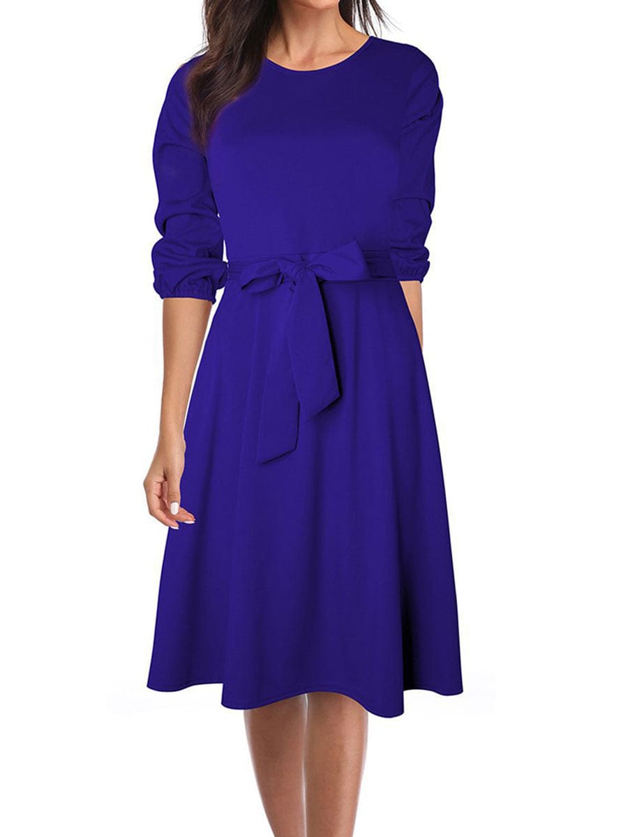 Elegant Work Sheath Long Sleeve Midi Dress DRE2307180315BLUS Blue / 2 (S)