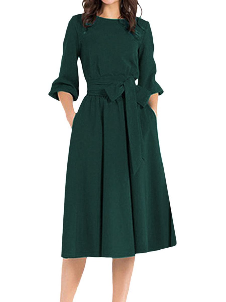 Elegant Work Sheath Long Sleeve Midi Dress DRE2307180315GREXL Green / 12 (XL)