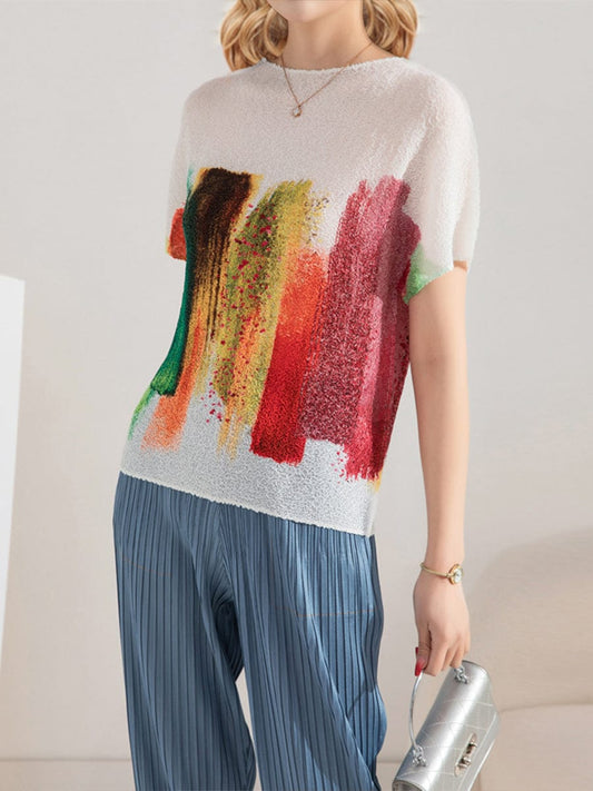 Embroidered Stretch Print Loose T-Shirt TSH2303140077WHIONESIZE White / 4/6(M)
