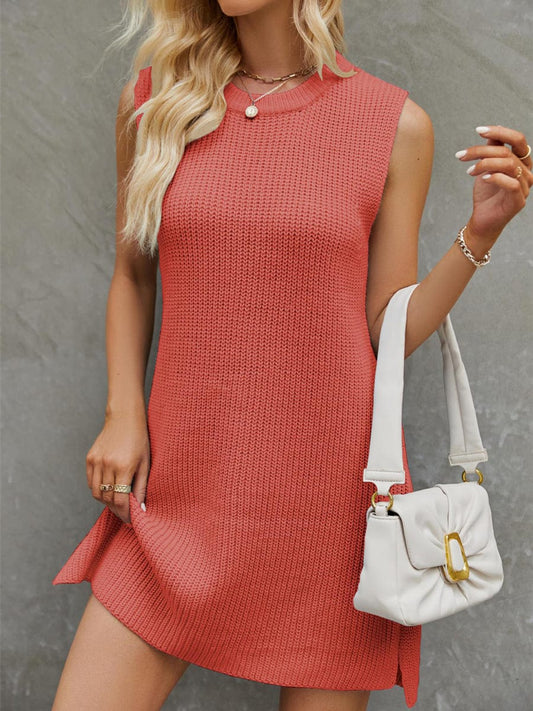 Fashionable Commuting Solid Color Round Neck Mini Dress DRE2307050267ORES OrangeRed / 2 (S)