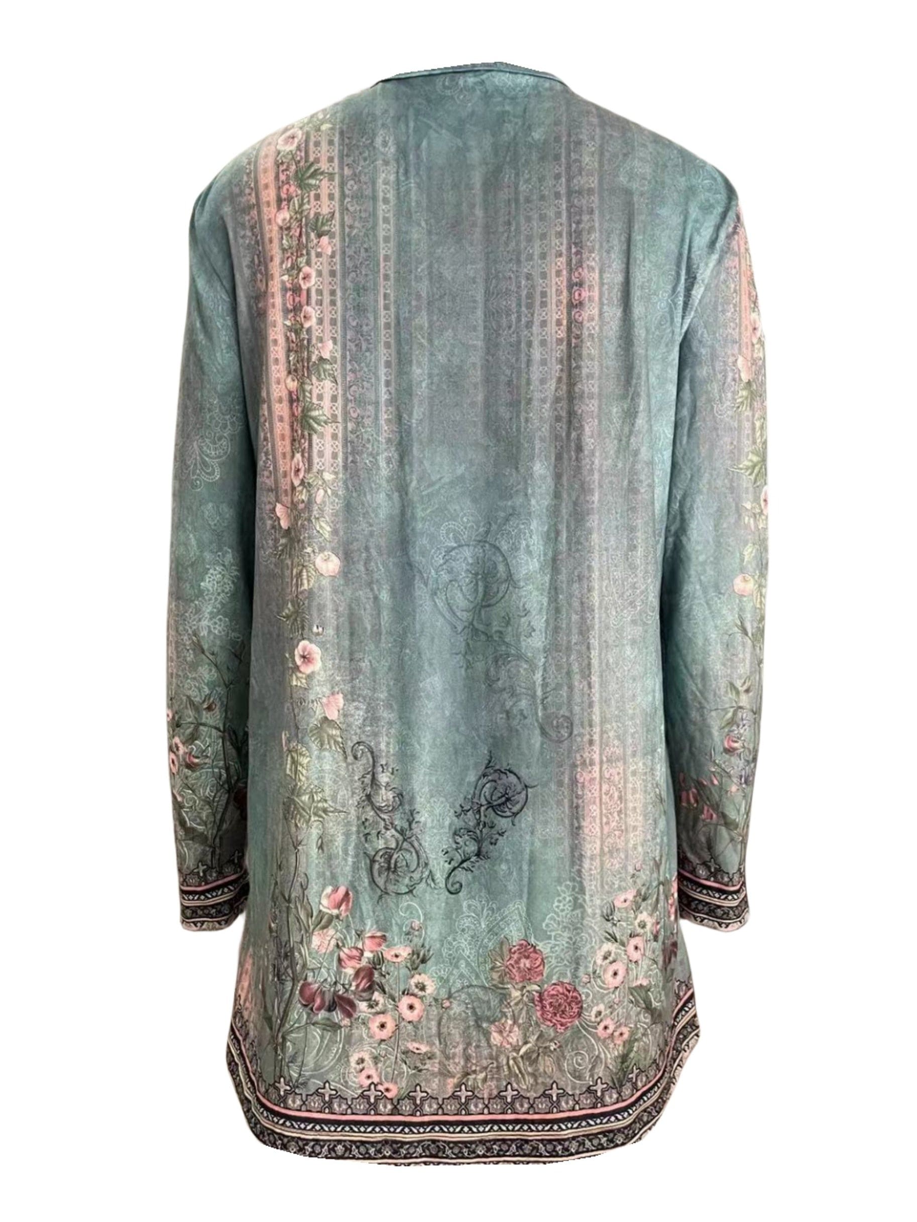 Floral Print Dipped Hem Open Front Long Sleeve Casual Cardigan