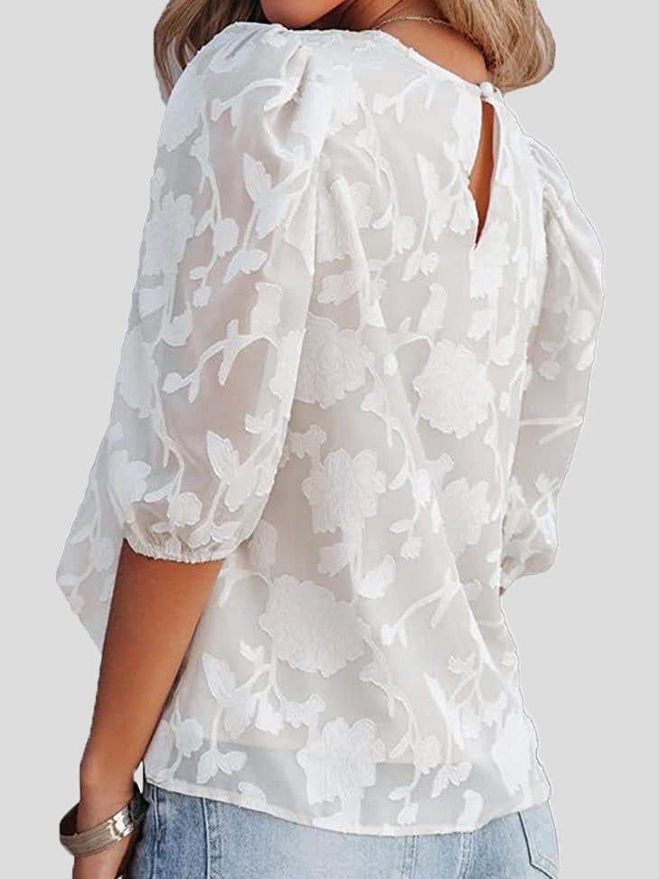 Floral Print Puff Half Sleeves Blouse