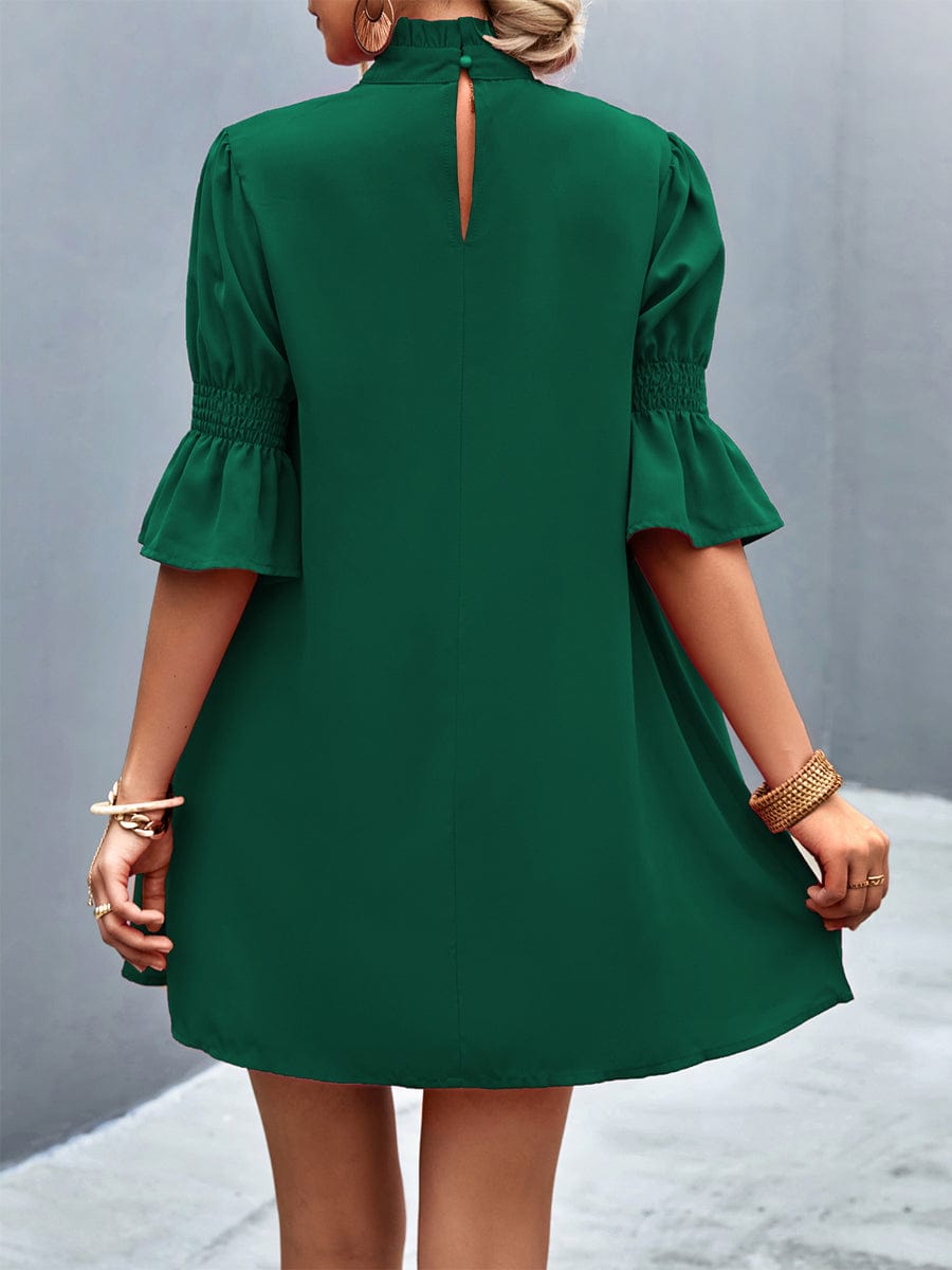 Loose Casual Solid Color  With Stand Collar Stylish Mini Dress