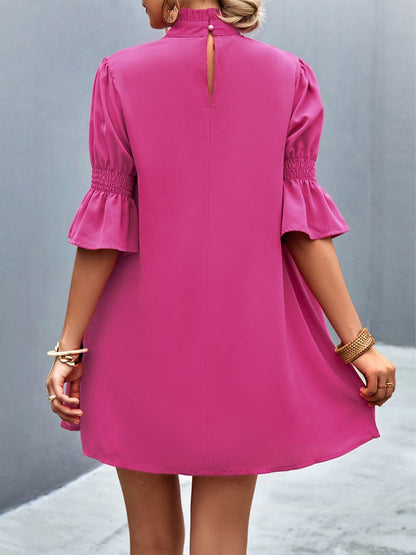 Loose Casual Solid Color  With Stand Collar Stylish Mini Dress