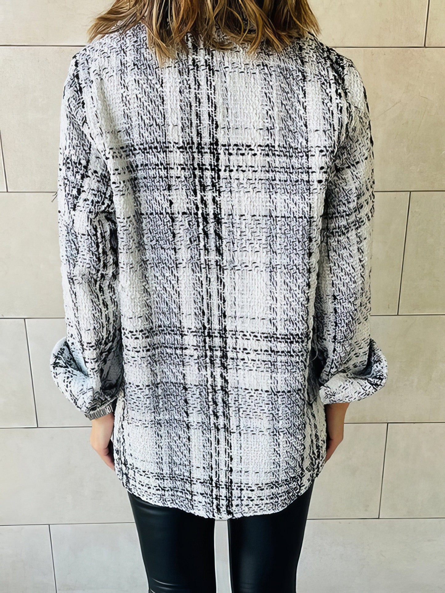 Plaid Lapel Loose Button Long Sleeves Coat