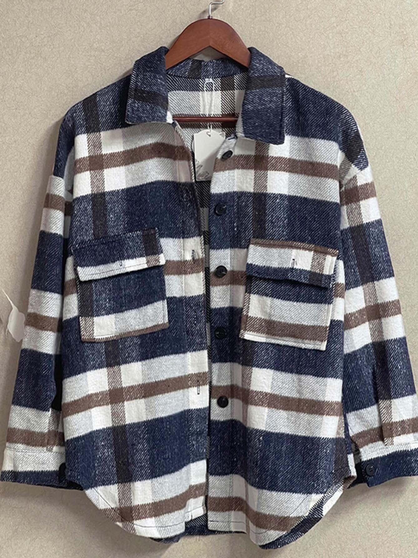 Plaid Long Sleeve Button-Down Lapel Casual Jacket