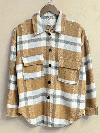Plaid Long Sleeve Button-Down Lapel Casual Jacket