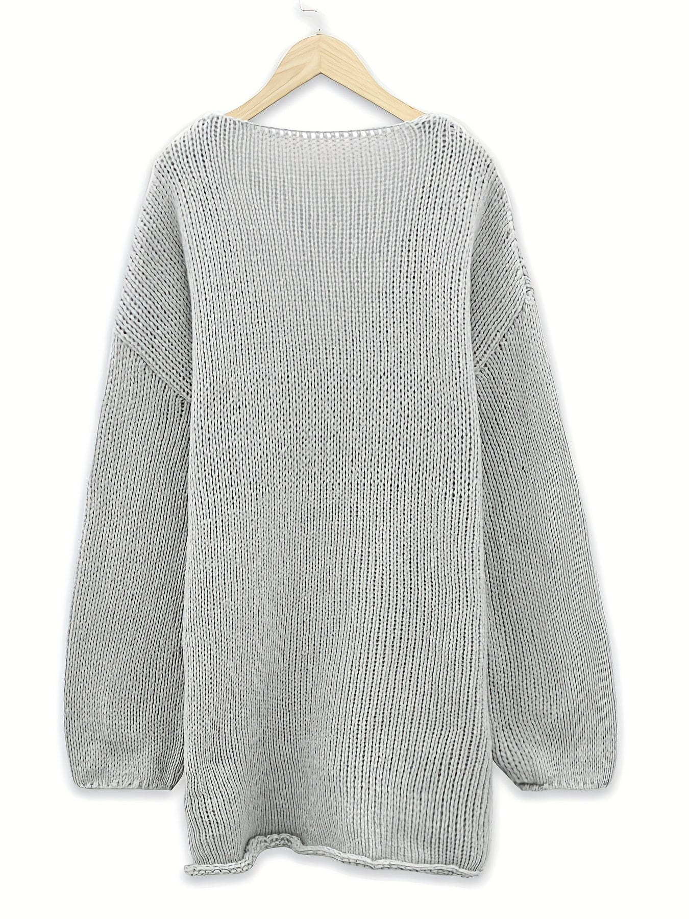 Plus Size Casual Sweater, Women's Plus Solid Long Sleeve V Neck Oversized Jumper